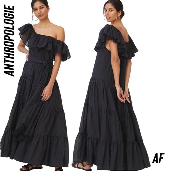 Erika Pena Orchid Ruffled Maxi Dress In Black NWT XS/S - Picture 1 of 9